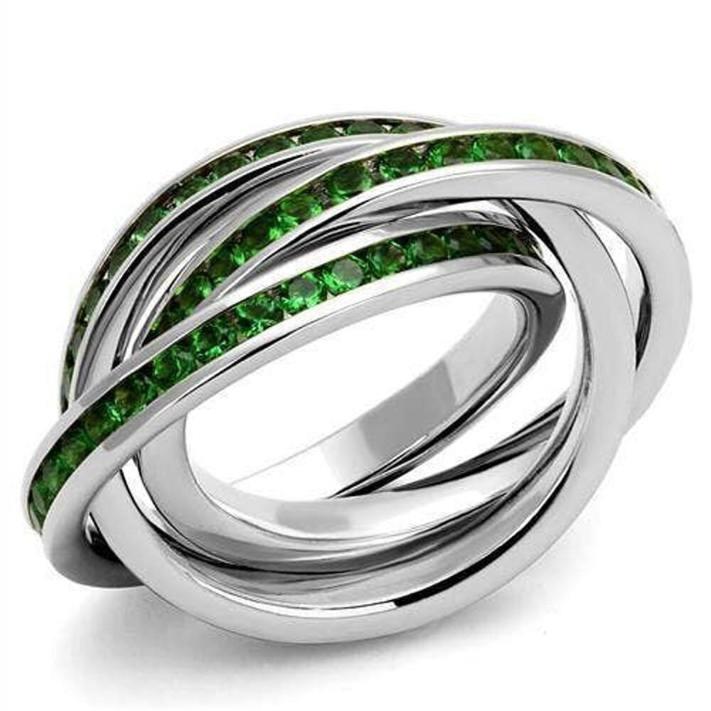 Rhodium Emerald Ring | Brass Band with Green Glass Stone